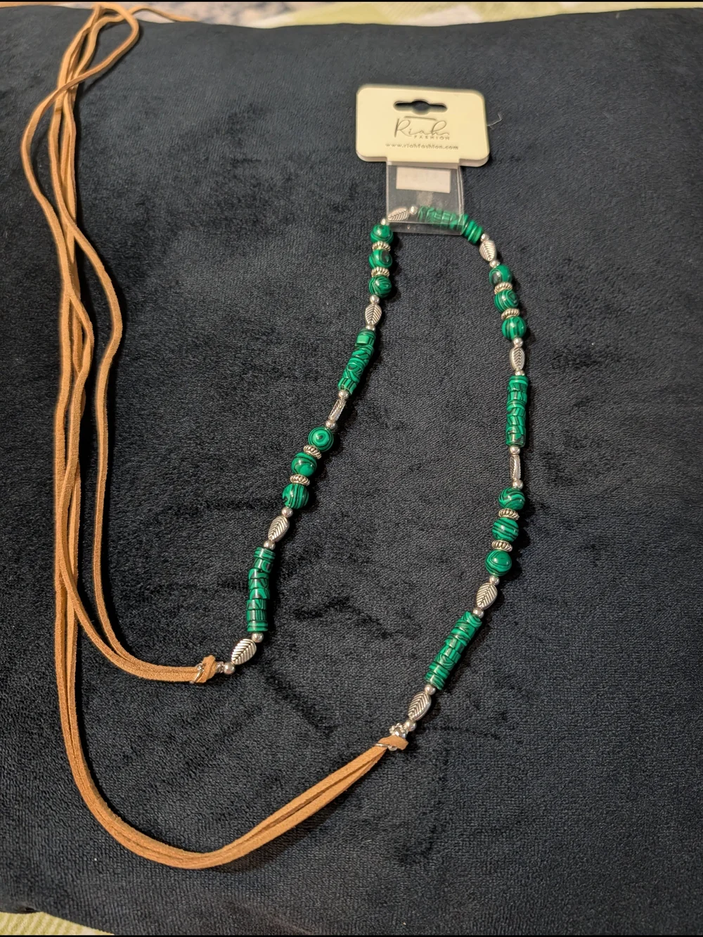 Riah Fashion Green Beaded Faux Leather Ball/Bead Waist String 48